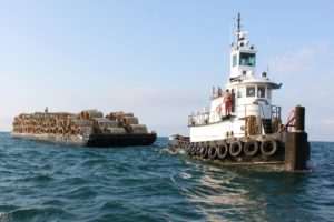 Culverts deployed off the coast of Mississippi to be artificial reefs.