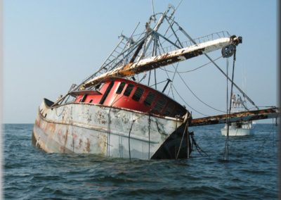 The Tiger Shark shrimp boat being sunk